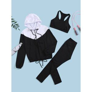 NEW SHEIN Hooded Drawstring Two‎ Tone Sports Set Size L